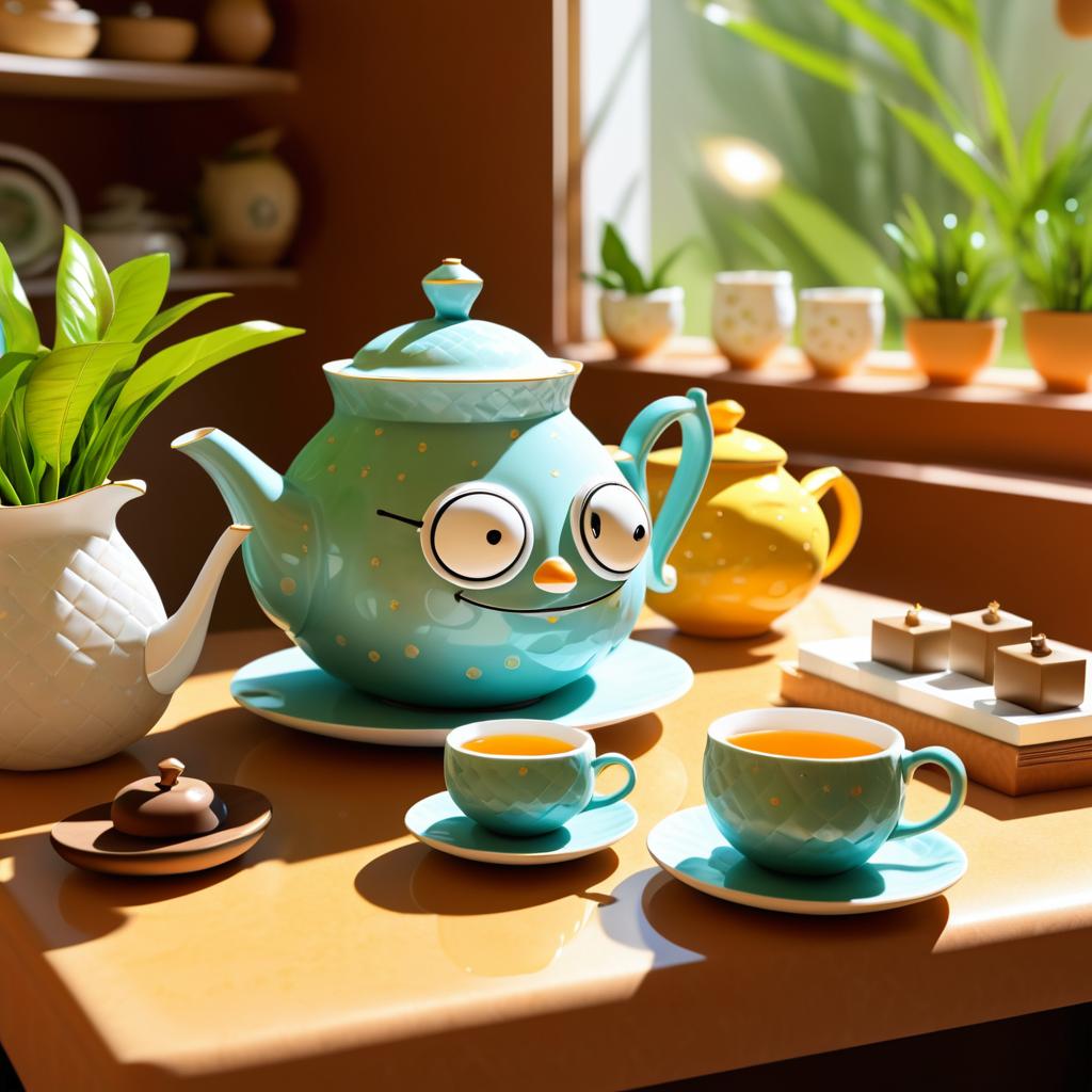 Sleepy Eyed Teapot in Cozy Nook