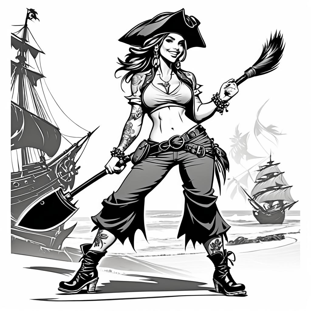 Cheerful Pirate Woman in Joe Madureira Style