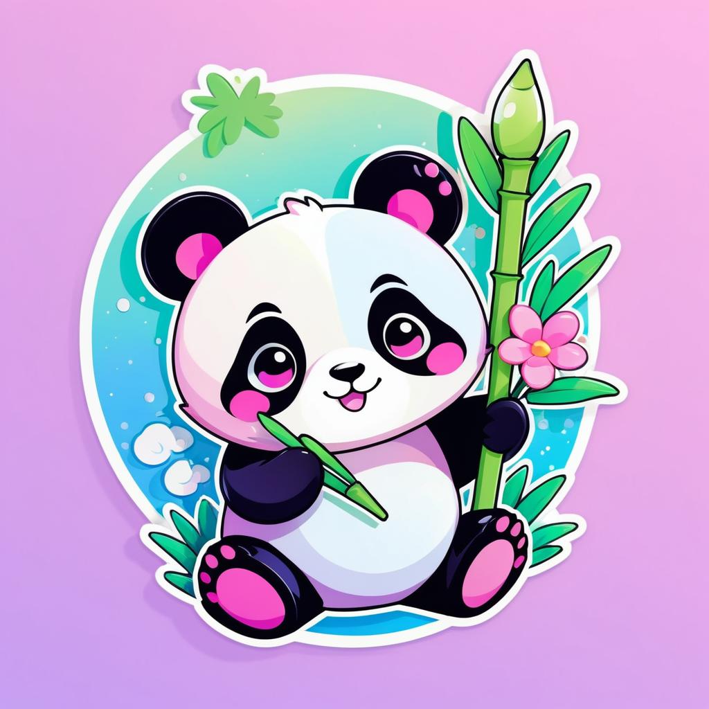 Kawaii Panda Sticker with Floral Splash