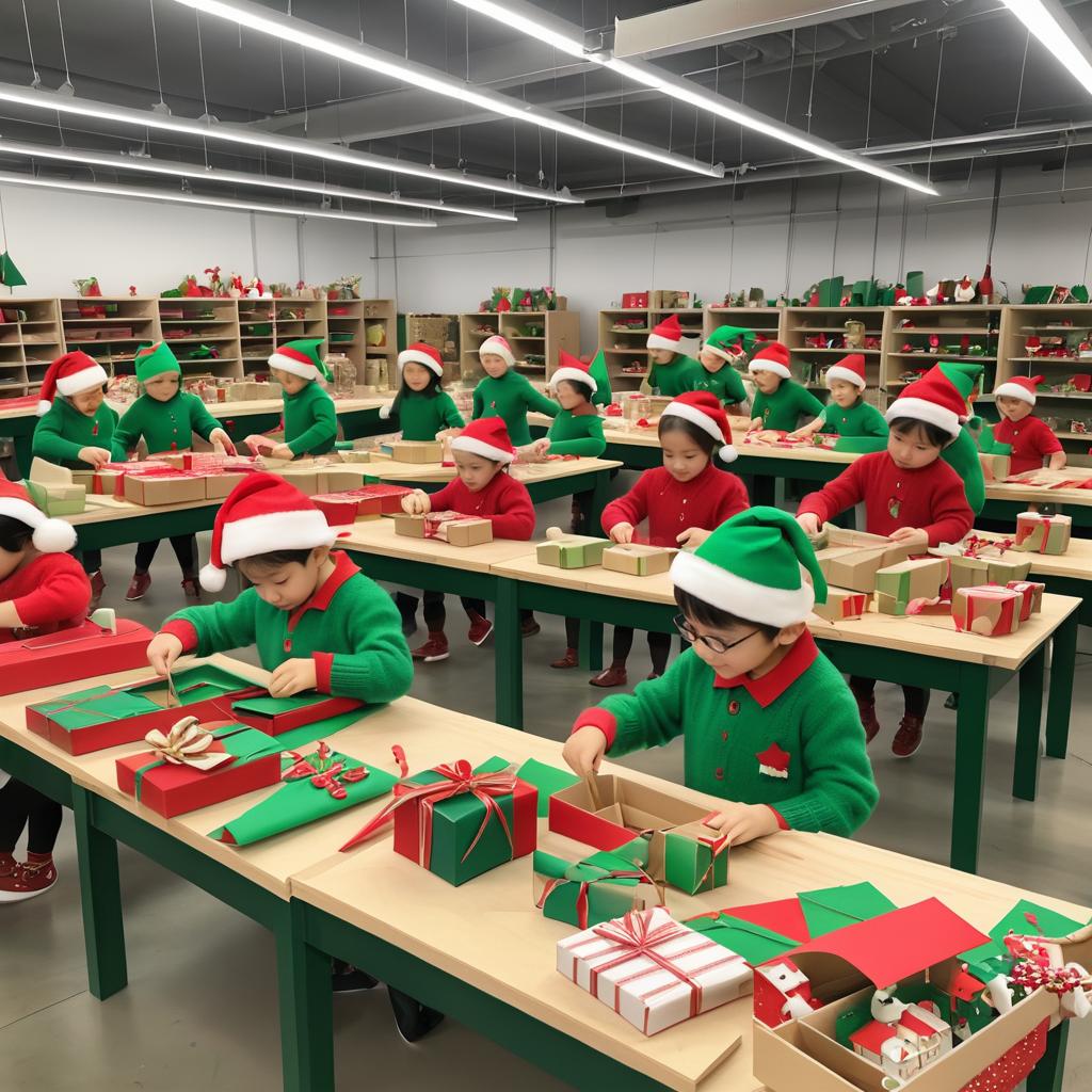 Joyful Elves in a Festive Workshop