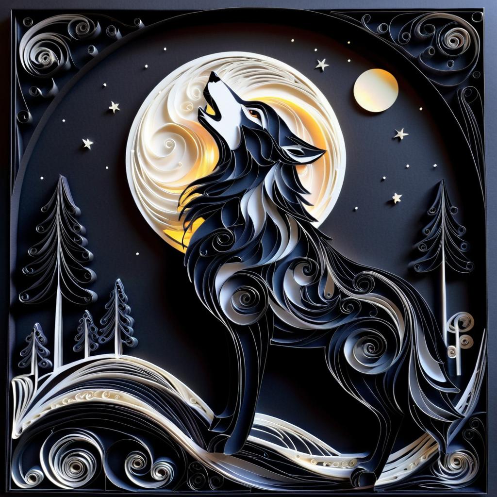 Mystical Paper Quilling of Howling Wolf