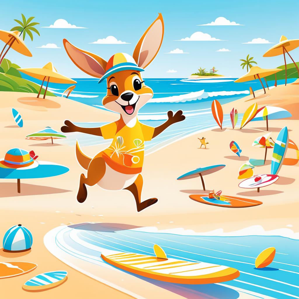 Joyful Kangaroo Beach Party Illustration