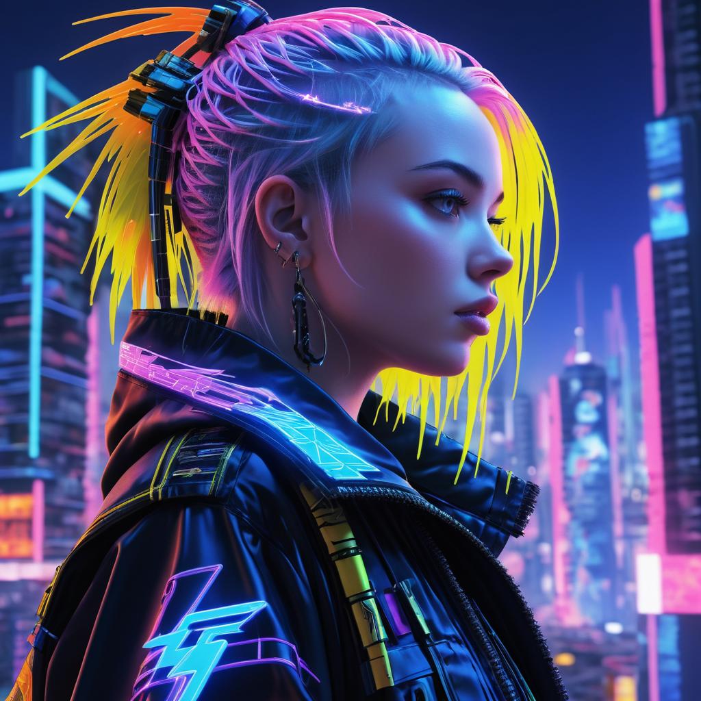 Billie Eilish in Cyberpunk Phoenix Fantasy