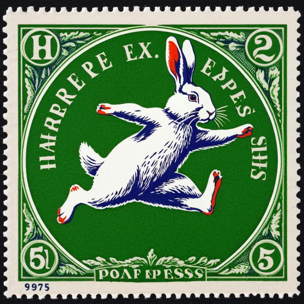 Dancing Rabbit on Postage Stamp Design