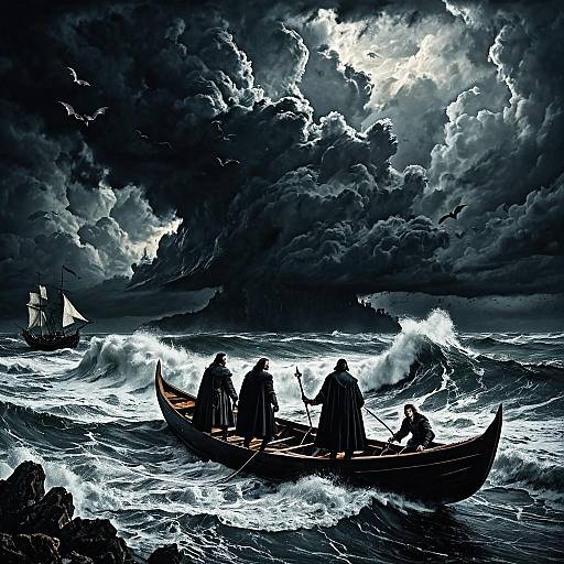 Vampire Hunters on Stormy Sea in Renaissance Style