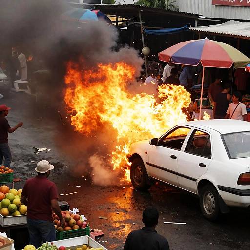 Chaotic Street Market Explosion Scene