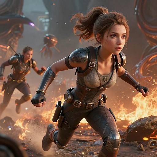 Epic Woman in Fiery Alien Battle