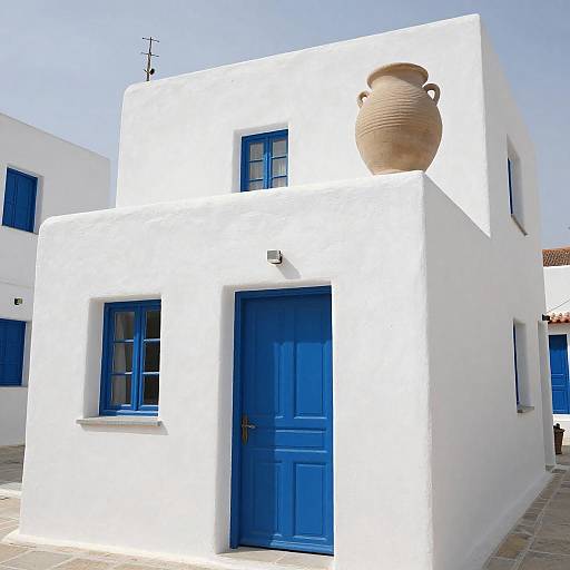 Sunlit Cubist Architecture with Blue Accents