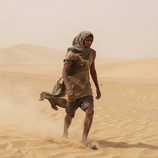 Man Walking Through Desert Sandstorm