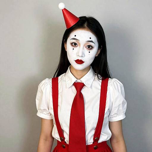 Girl Mime in White and Red Outfit