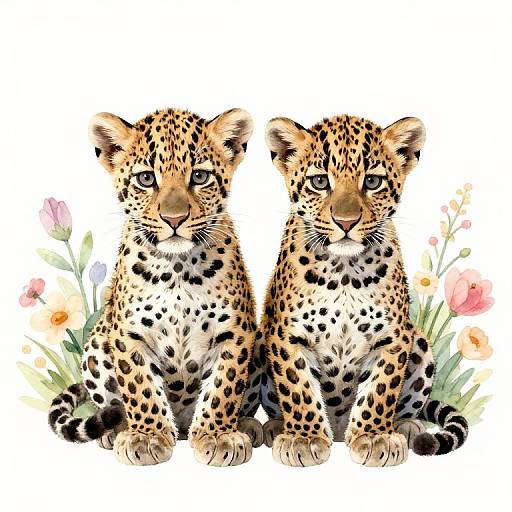 Adorable Leopard Cubs with Flowers