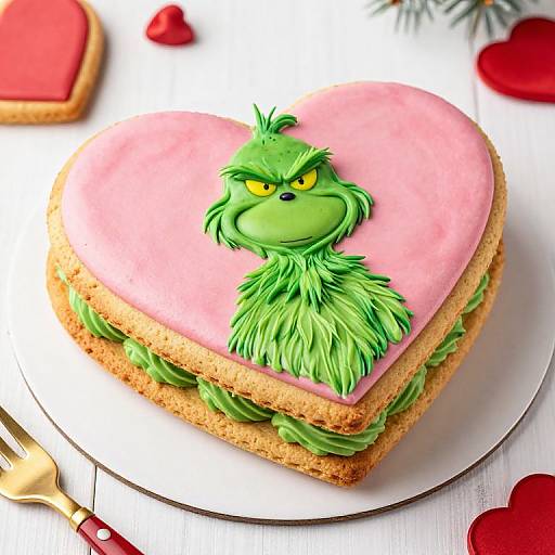 Heart-Shaped Grinch Cookie Cake