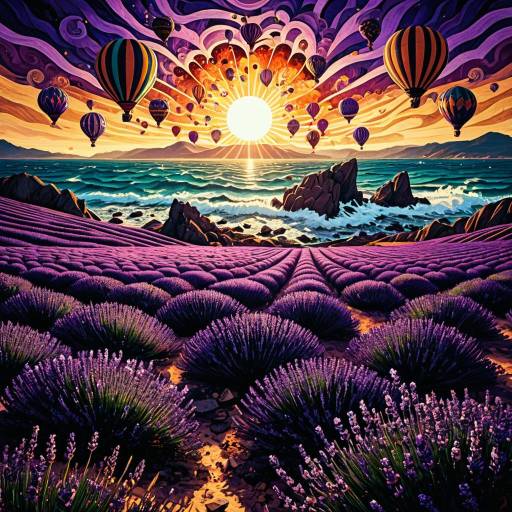 Surreal Hot Air Balloons Over Lavender Fields