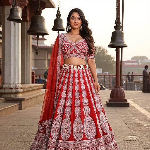 Elegant Indian Woman in Historic Temple