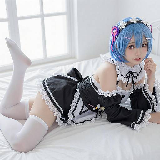 Anime Maid on White Bed