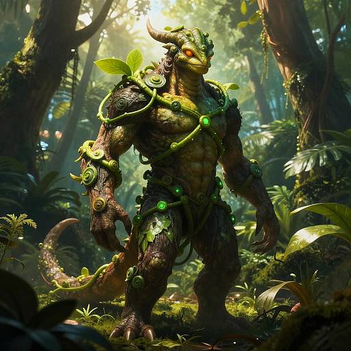 Plant-Based Humanoid Creature in Tropical Swamp