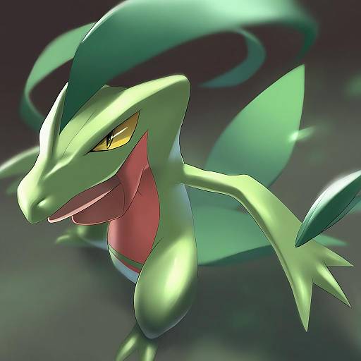 Illustration of Grovyle, pokemon in the style of Hima