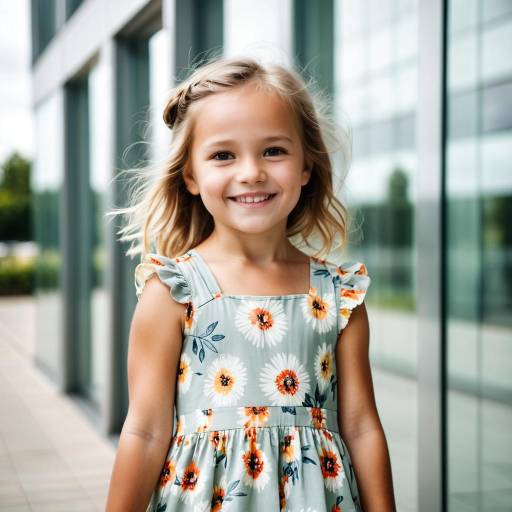 Smiling Young Girl in Floral Dress Outdoors