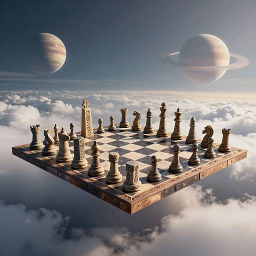 Surreal Megalithic Chessboard Above Clouds