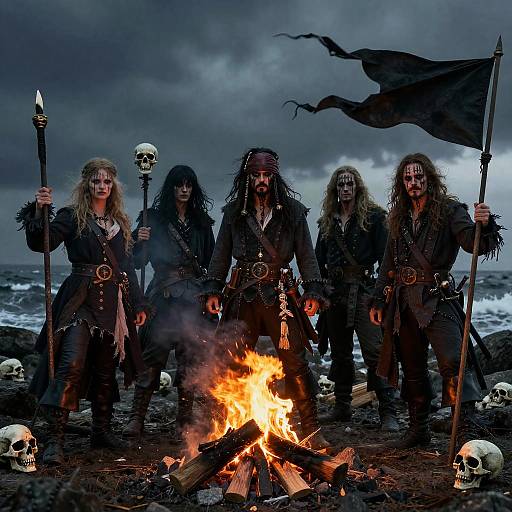Gothic Pirate Crew Around Bonfire