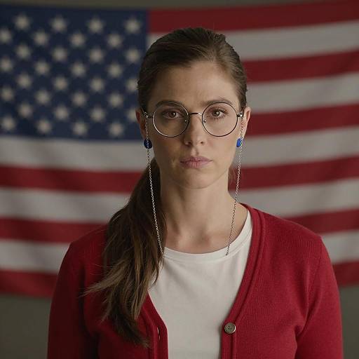 Serious Woman in Red Cardigan Portrait