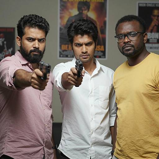 Three Men in a Dimly Lit Room