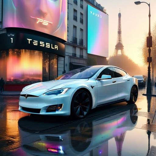 Tesla Model S in Paris with Eiffel Tower