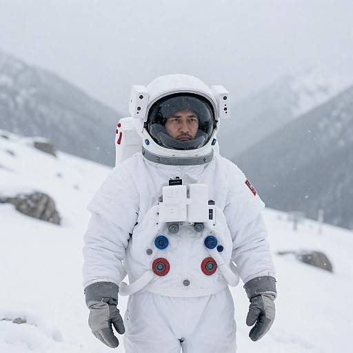 Astronaut in Intense Snowy Landscape