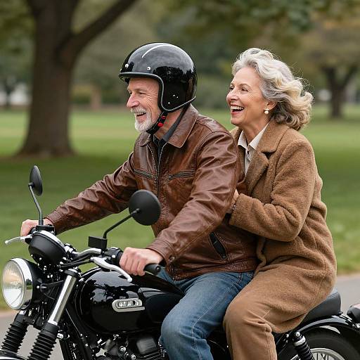 Joyful Older Couple Motorcycle Ride