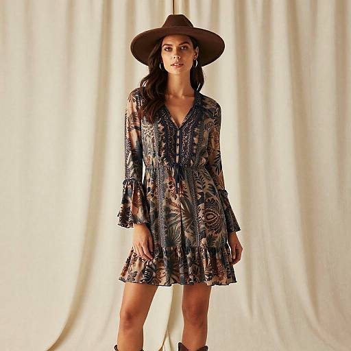 Woman Wearing Western Flare Dress with Hat