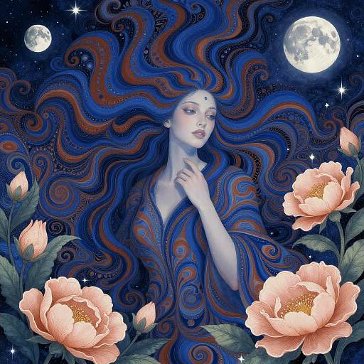 Surreal Mystical Woman in Cosmic Garden