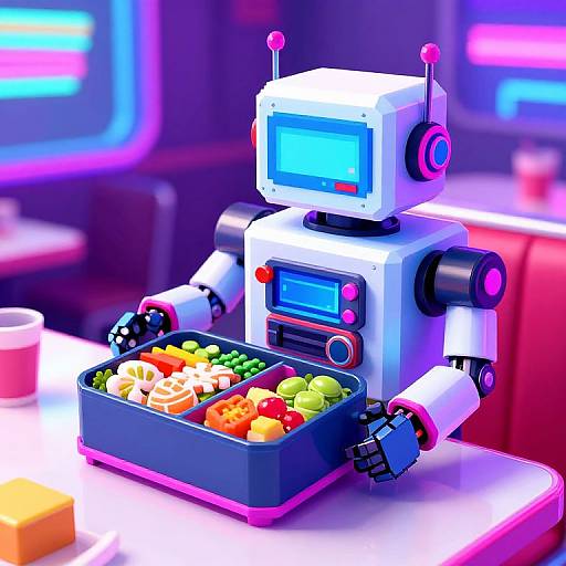 Retro 80s Robot Serving Neon Bento