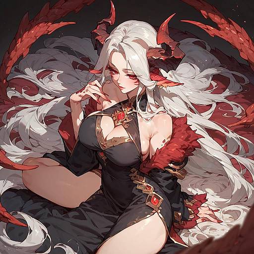 Beautiful Horned Sorceress in Black Robe