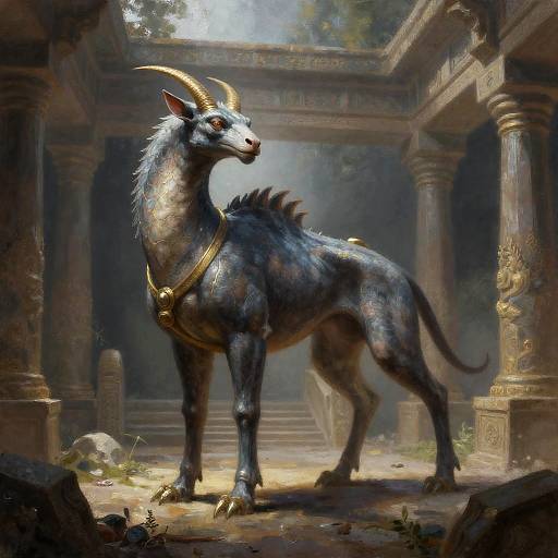 Oil Painting Chimera in Forgotten Temple
