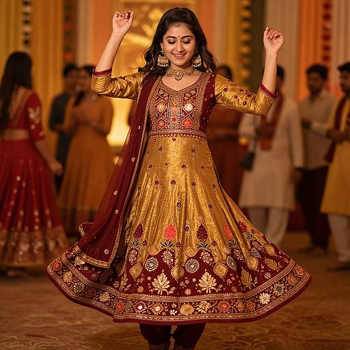 Festive Gold and Maroon Salwar Suit