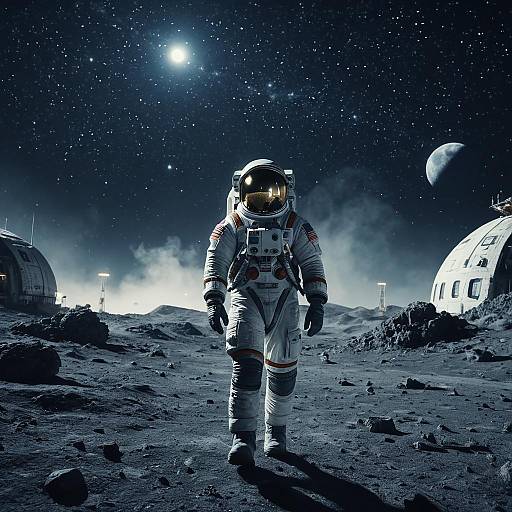 Astronaut on Lunar Base at Night