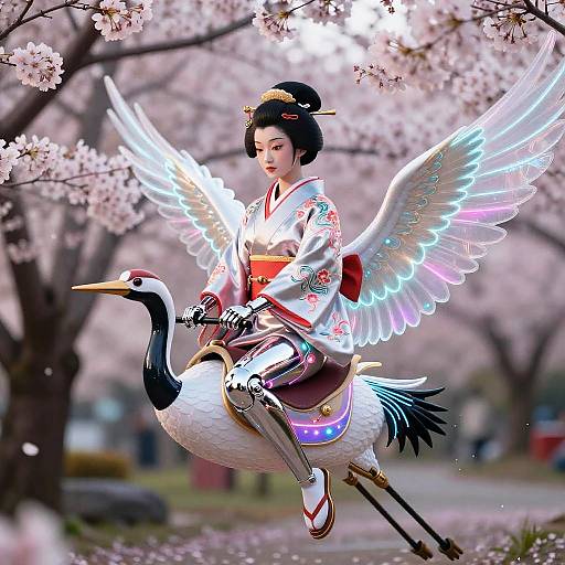 Cybernetic Geisha in Neon Cherry Blossoms