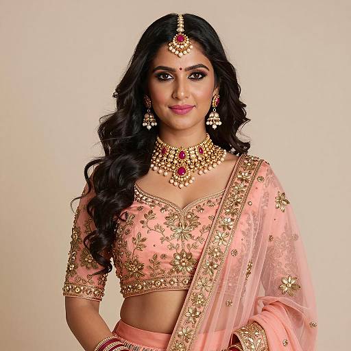 Elegant Indian Bride in Peach Lehenga