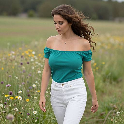 Graceful Woman in Sunlit Meadow