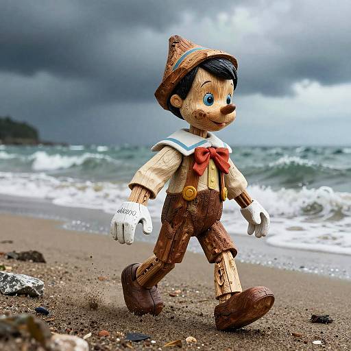 Nautical Driftwood Pinocchio at Sea