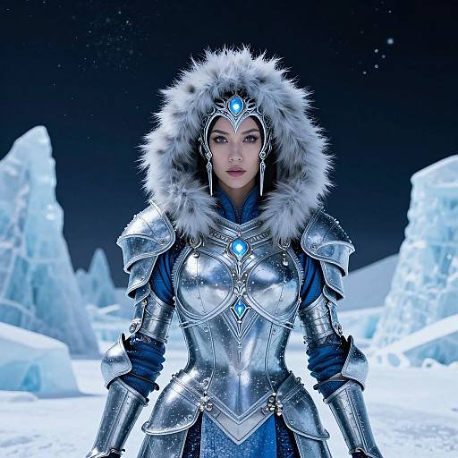 Futuristic Snow Warrior in Ice Realm