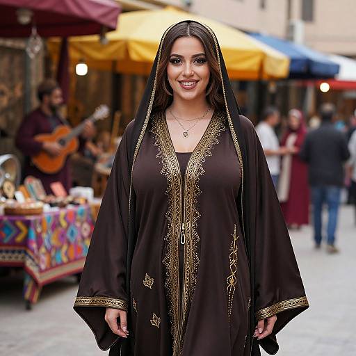 Confident Desert Warrior Woman in Souk