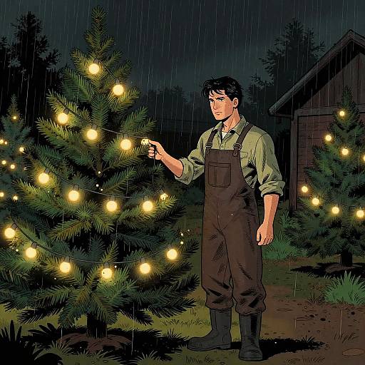 Christmas Tree Farmer in Rain