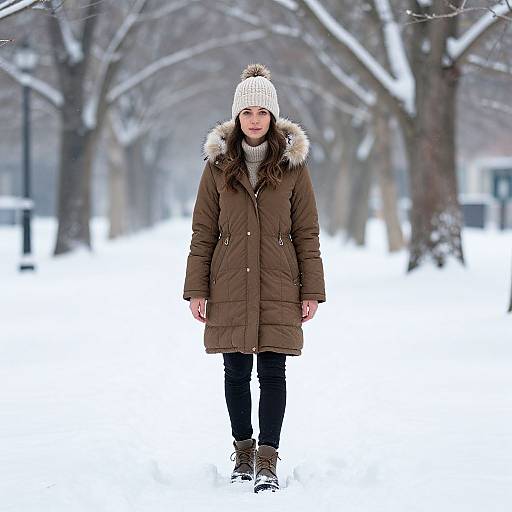 Woman in Winter Parka Standing in Snow