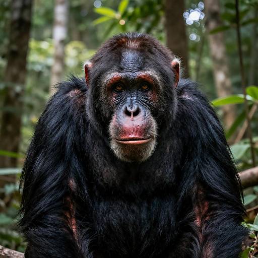 Majestic Black-Furred Ape in Sunlit Forest