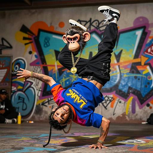 Animated Monkey Rapper Breakdancing Scene