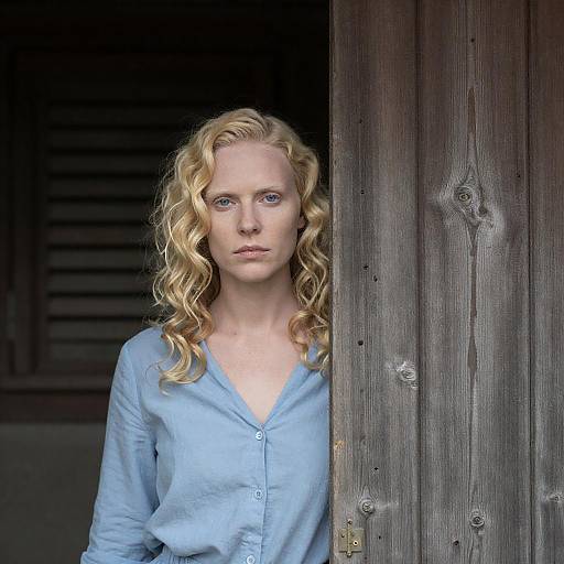 Pale Woman Behind Weathered Wall
