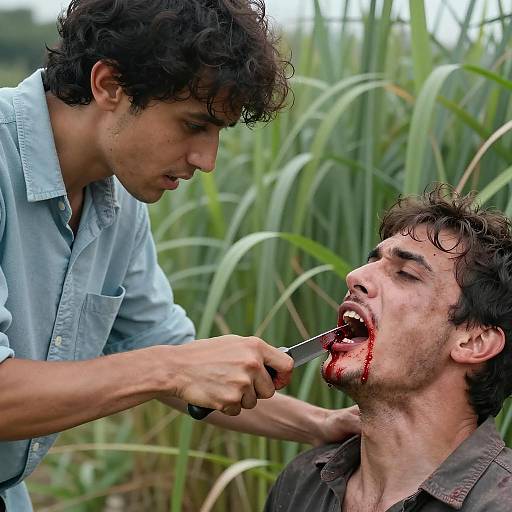 Graphic Duel Among Tall Green Grass