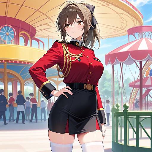Girl in Uniform at Amusement Park