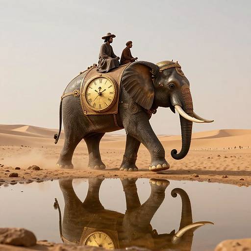 Clockwork Elephant Journey Across Desert